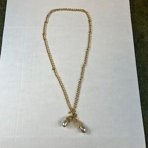 Vintage Sarah Coventry Gold Tone Faux Baroque Pearl Tassel Lariat Necklace 34"